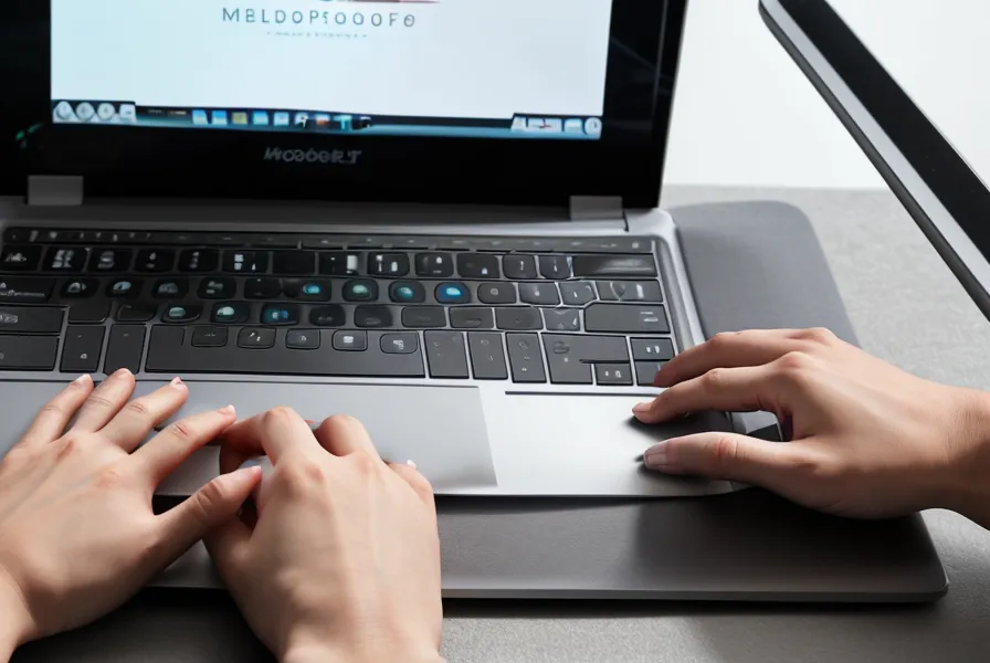 Mains d'une employée de bureau tapant une formule sur un clavier d'ordinateur