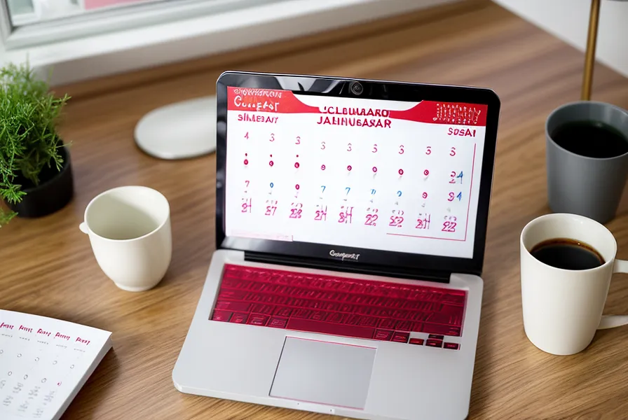 Calendrier de bureau papier à côté d'une souris d'ordinateur pour vérifier les dates