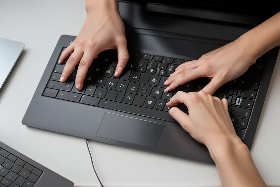 Gros plan sur des mains tapant une formule de calcul sur un clavier d'ordinateur au bureau.