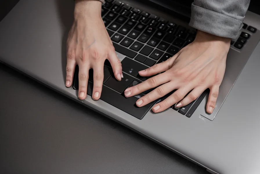 Main d'un employé de bureau utilisant le raccourci clavier Ctrl 1 sur un ordinateur portable