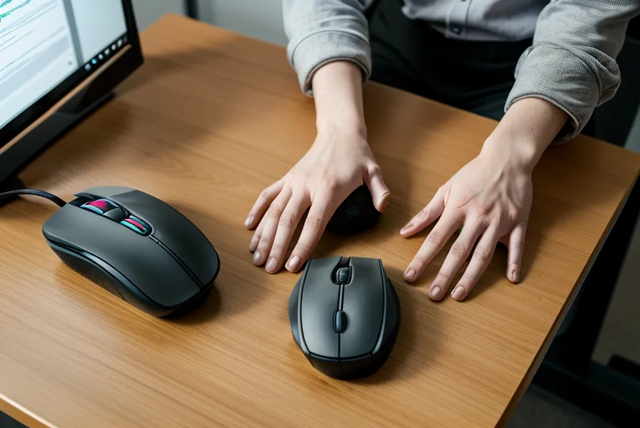 Gros plan sur une main utilisant une souris d'ordinateur dans un bureau lumineux.